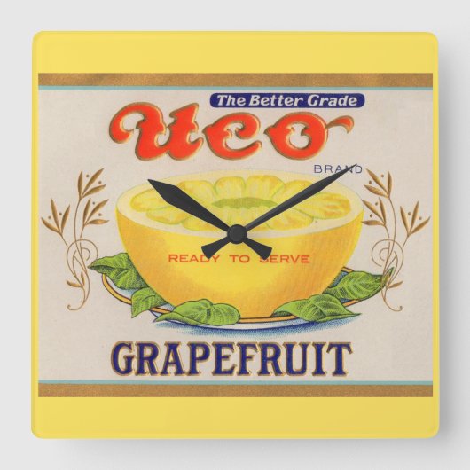 Etiket voor Uco-merk Grapefruits uit 1930 Vierkante Klok (Voorkant)