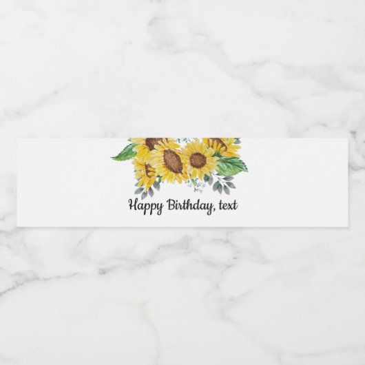 ETIKET voor waterflesjes - zonnebloem (Enkel label)