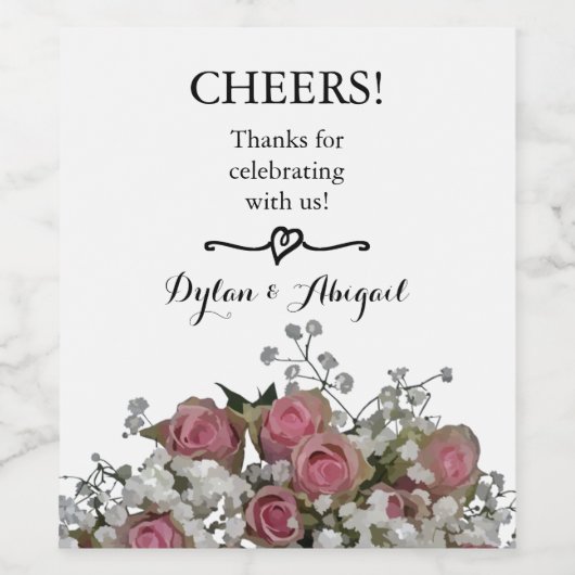 Etiket voor weddenschap Wijn met roze Rose Bouquet (Enkel label)