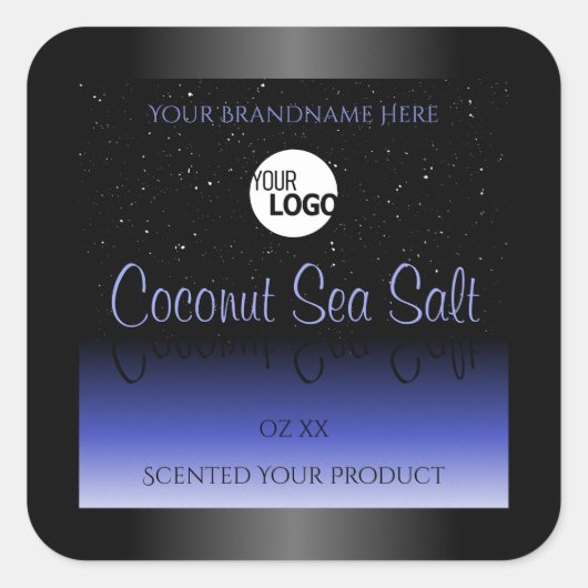 Etiket voor zwart en blauw gradiënt Glitter Logo (Voorkant)