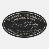 Etiket voor zwarte en goudovale honing met witte r (Voorkant)