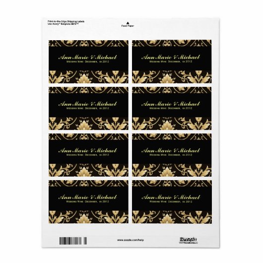 Etiket voor zwarte en goudwijn, Eigen bruiloft (Full Sheet)