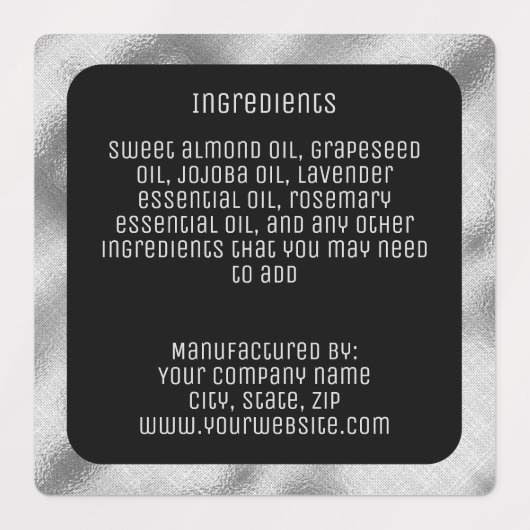 etiket waterdichte ingrediënten - zwart zilvervier labels (Design 3)