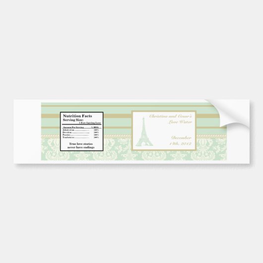 Etiket waterfles Damask Paris Bumpersticker (Voorkant)