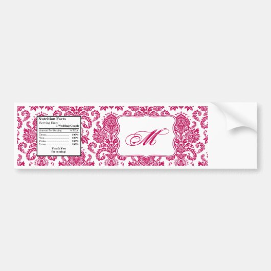Etiket waterfles Fusia White Damask Lace Print Bumpersticker (Voorkant)