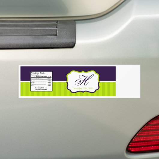 Etiket waterfles Lime Green & Paarse Stripe Bumpersticker (Op auto)