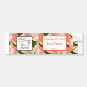 Etiket waterfles Roze/perzik Roos met bladeren Flo Bumpersticker