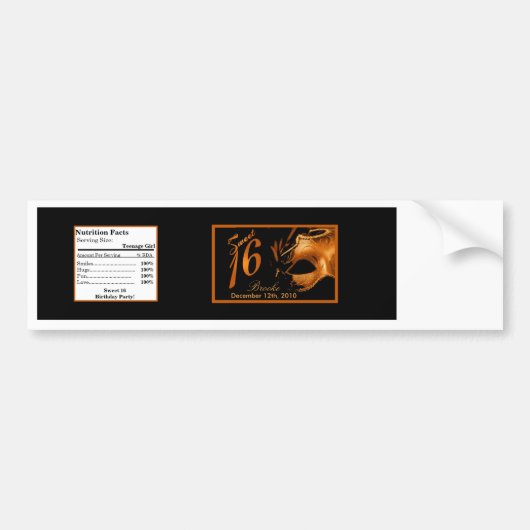 Etiket waterfles Sweet 16 Sinaasappel Black Bumpersticker (Voorkant)