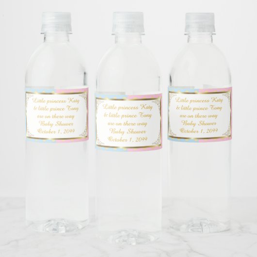 Etiket waterfles, Twin baby shower, blauw roze 2 (Flessen)
