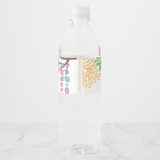 ETIKET waterflesje - schattige vogel, boom (Achterkant)