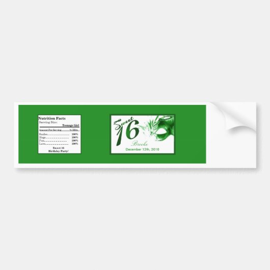 Etiket waterflesje zoet 16 Green Party Bumpersticker (Voorkant)
