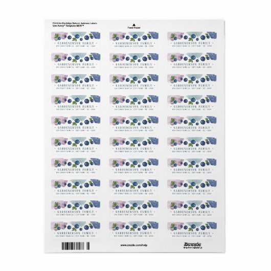 Etiket waterverven en bosbessen (Full Sheet)