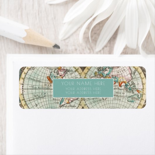 ETIKET  WERELDKAART TERUGKEER ADRES (Insitu)