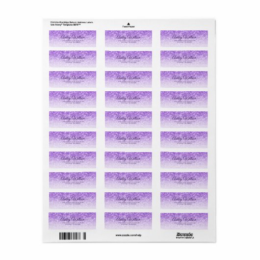 Etiket wit en Paars glitter (Full Sheet)