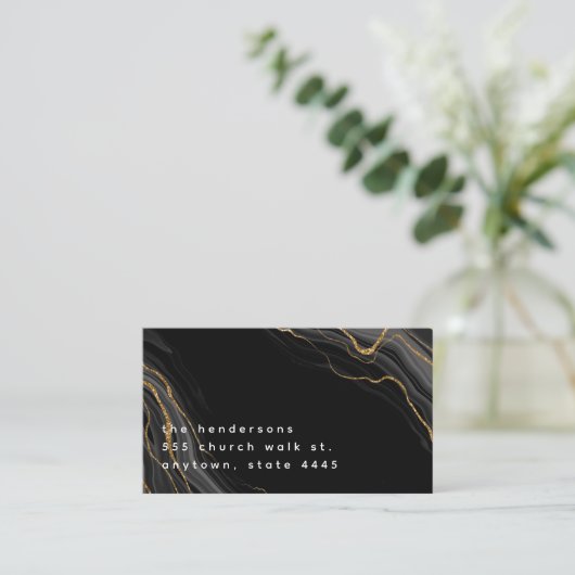 Etiket zwart-goudmarmer visitekaartje (Staand voorkant)