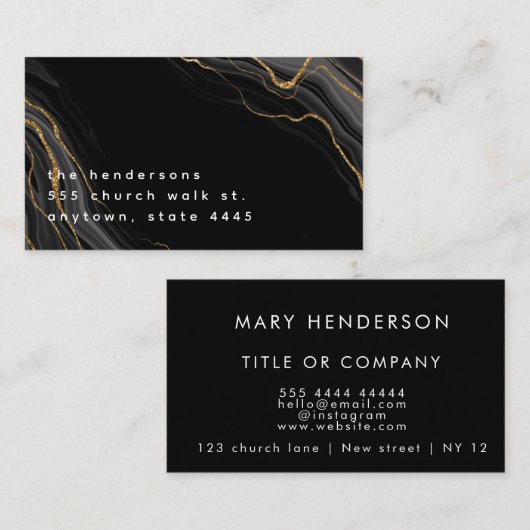 Etiket zwart-goudmarmer visitekaartje (Voorkant / Achterkant)