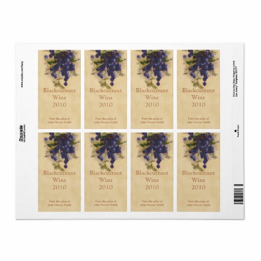 Etiket zwarte bessen wijnfles (Full Sheet)