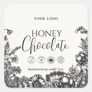 Etiket zwarte en witte florale kaars of zeep
