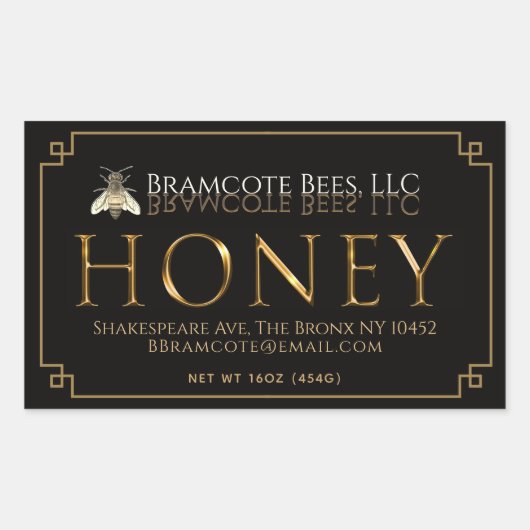 Etiket zwarte honing Metaalgoud bijen (Voorkant)