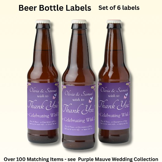 Etiketlabels voor flessen mousserende wijn, paarse bier etiket