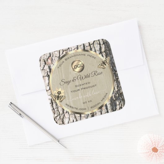 Etiketten beige boomschors Gold Lijst Voeg Logo to (Envelop)