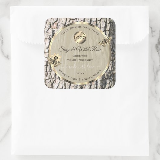 Etiketten beige boomschors Gold Lijst Voeg Logo to (Tas)