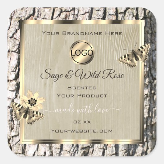 Etiketten beige boomschors Gold Lijst Voeg Logo to (Voorkant)