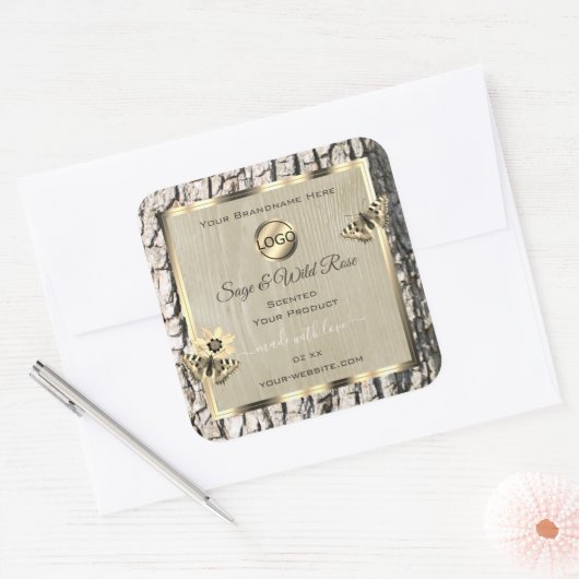 Etiketten beige boomschors Gold Lijst Voeg Logo to (Envelop)