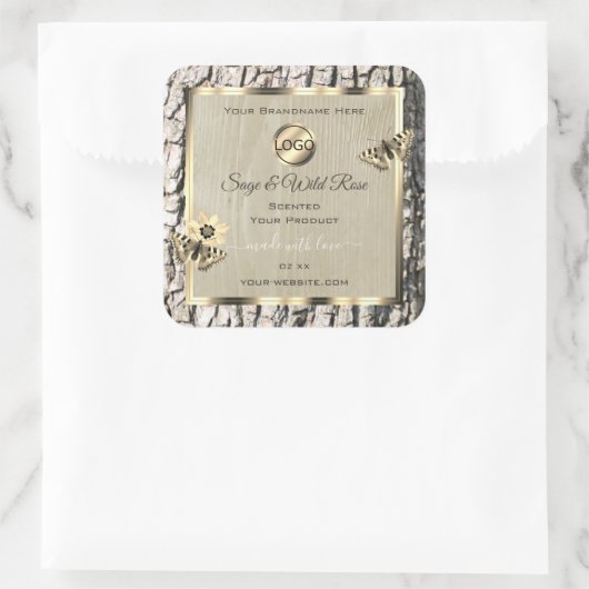 Etiketten beige boomschors Gold Lijst Voeg Logo to (Tas)