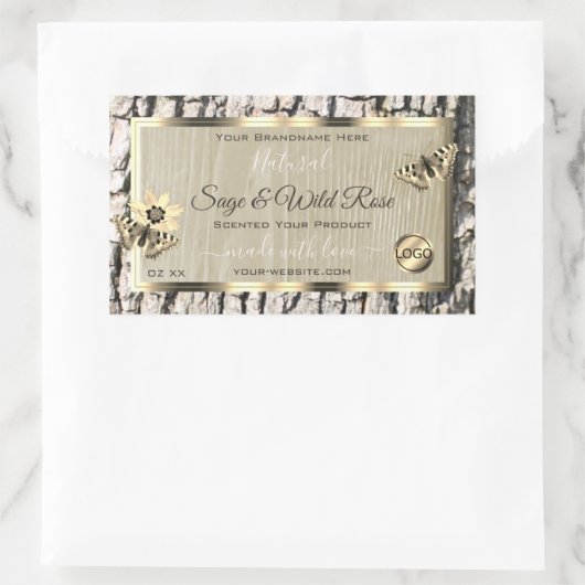 Etiketten beige boomschors Gold Lijst Voeg Logo to (Tas)