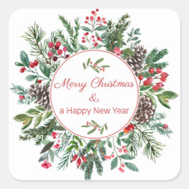 Etiketten Florales Merry Christmas Happy New Year