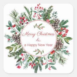 Etiketten Florales Merry Christmas Happy New Year