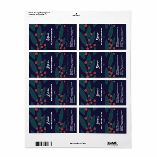 Etiketten met flaconhoudende organische serumdrupp (Full Sheet)
