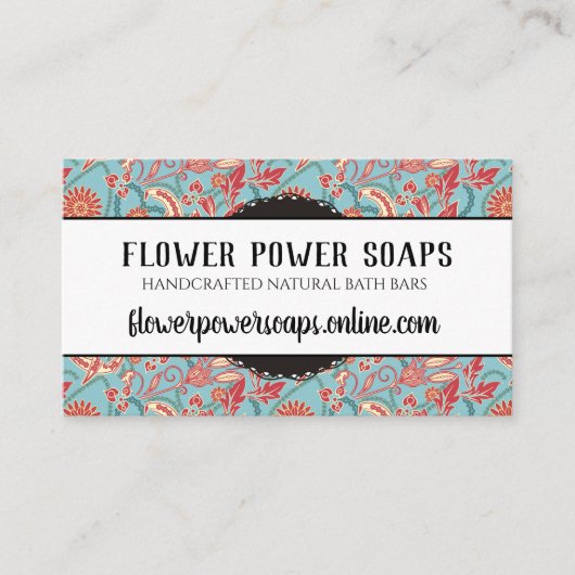 etiketten met handgemaakte zeepbadjes op floraal  visitekaartje (Voorkant)
