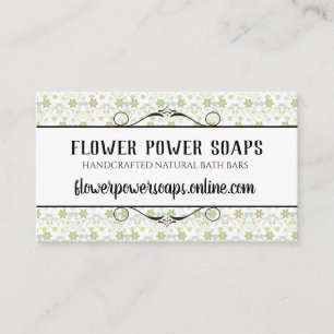 etiketten met handgemaakte zeepbadjes op floraal  visitekaartje
