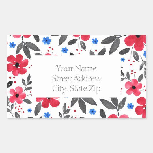 Etiketten met rode, blauwe, grijze Waterverf bloem (Voorkant)