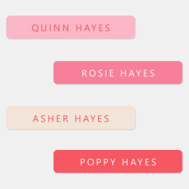 Etiketten met roze en koraalbenaming labels