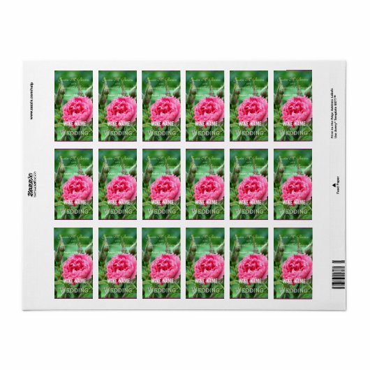 etiketten met roze roze rozenbloemen bruiloft. (Full Sheet)