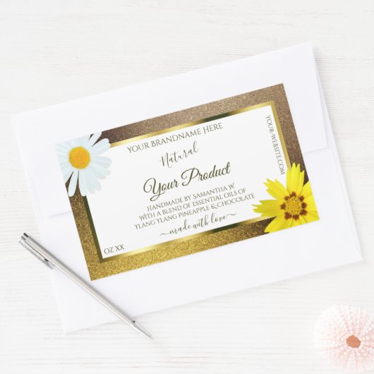 Etiketten van Floral Gold en bruin glitter-wit pro (Envelop)