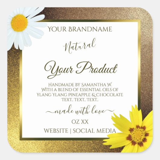 Etiketten van Floral Gold en bruin glitter-wit pro (Voorkant)