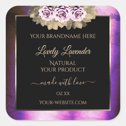 Etiketten van Floral Paarse marmer Lijst Black (Voorkant)