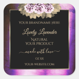 Etiketten van Floral Paarse marmer Lijst Black