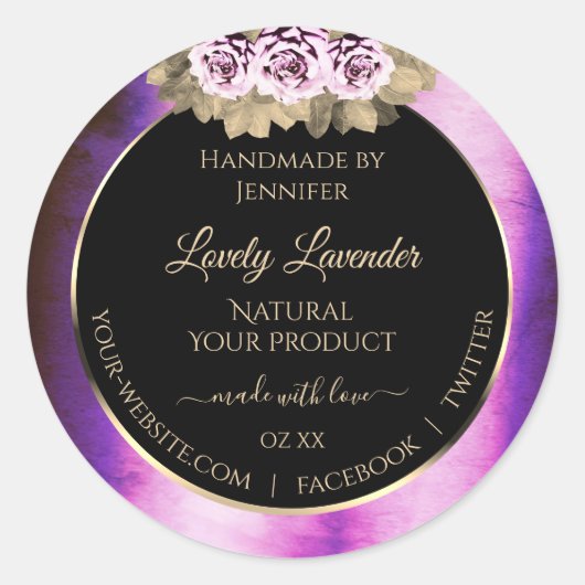 Etiketten van Floral Paarse marmer Lijst Black (Voorkant)