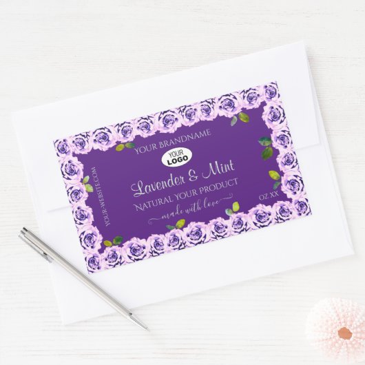 Etiketten van Floral Paarse Rozen die Logo afremme (Envelop)
