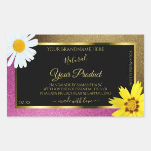 Etiketten van Floral Pink en Gold Glitter Black