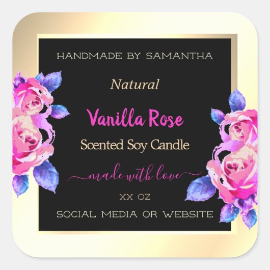 Etiketten van Floral Pink Paars Black en Gold Prod (Voorkant)