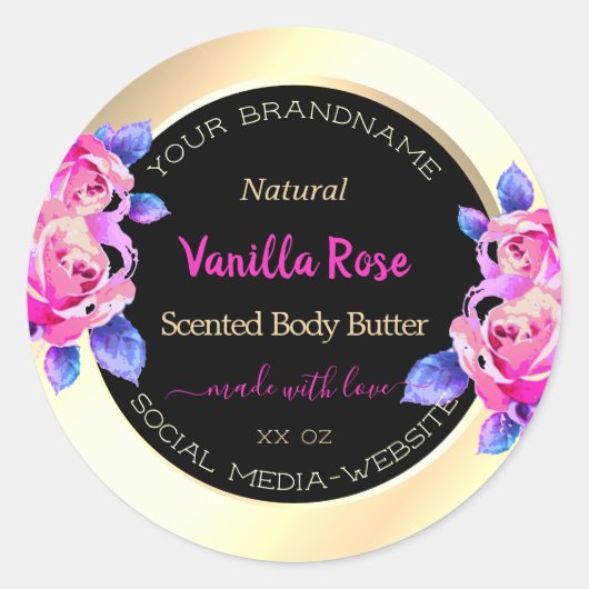 Etiketten van Floral Pink Paars Black en Gold Prod (Voorkant)