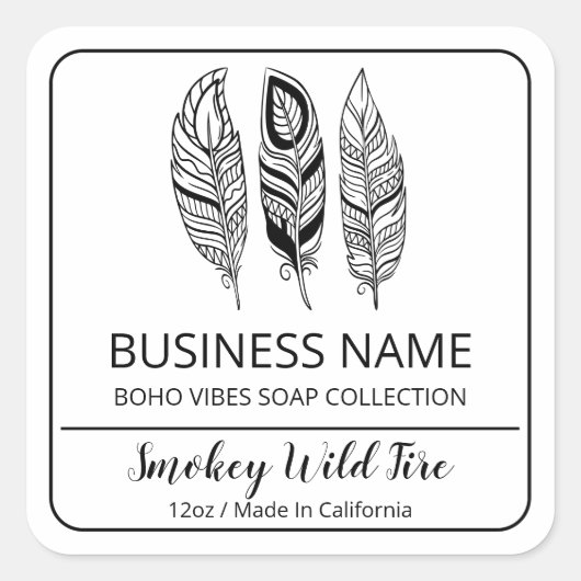 Etiketten van het product Boho Feather White Soap  (Voorkant)
