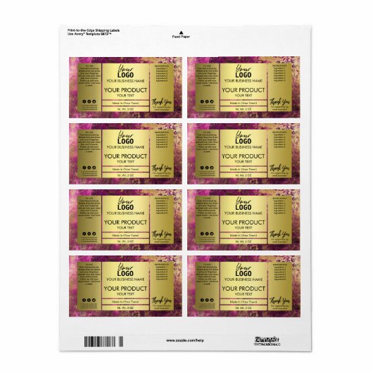 Etiketten van luxe Paarse en goudinkten (Full Sheet)