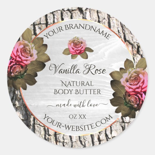 Etiketten van natuurlijke boomschors Witte houtkor (Voorkant)